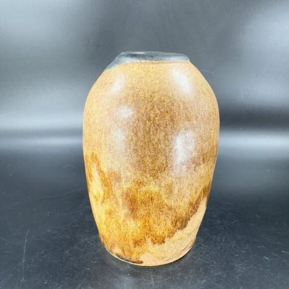 Vintage Hand Made Pottery Vase Vessel Brown‎ Drip Glaze Artists Marked Vase VTG